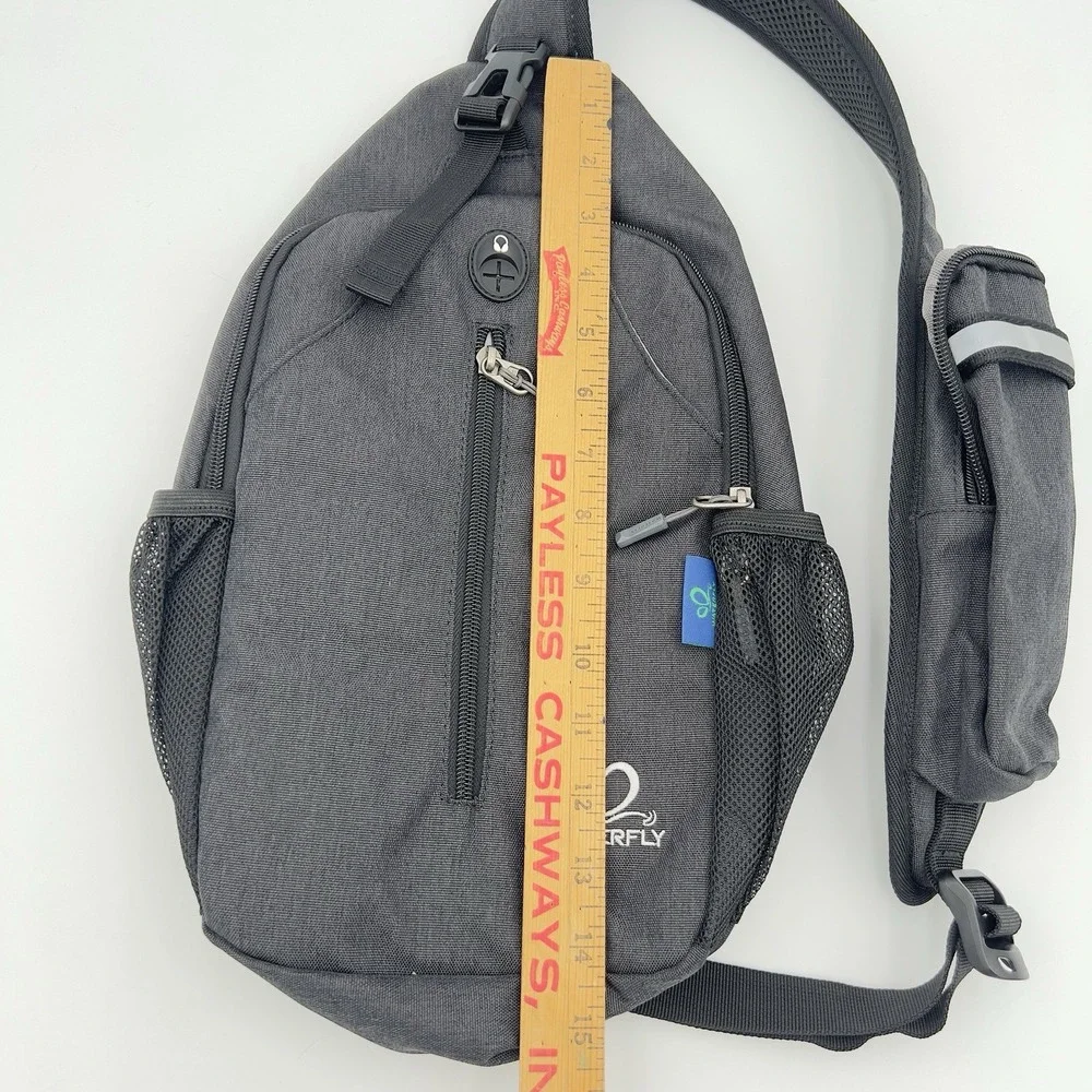 WATERFLY Gray Sling Backpack Crossbody Chest Bag Hiking Travel Daypack USB Port
